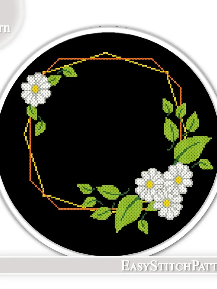 Cross Stitch Pattern Flower. Floral Wreath cross stitch. Flower frame cross stitch.
