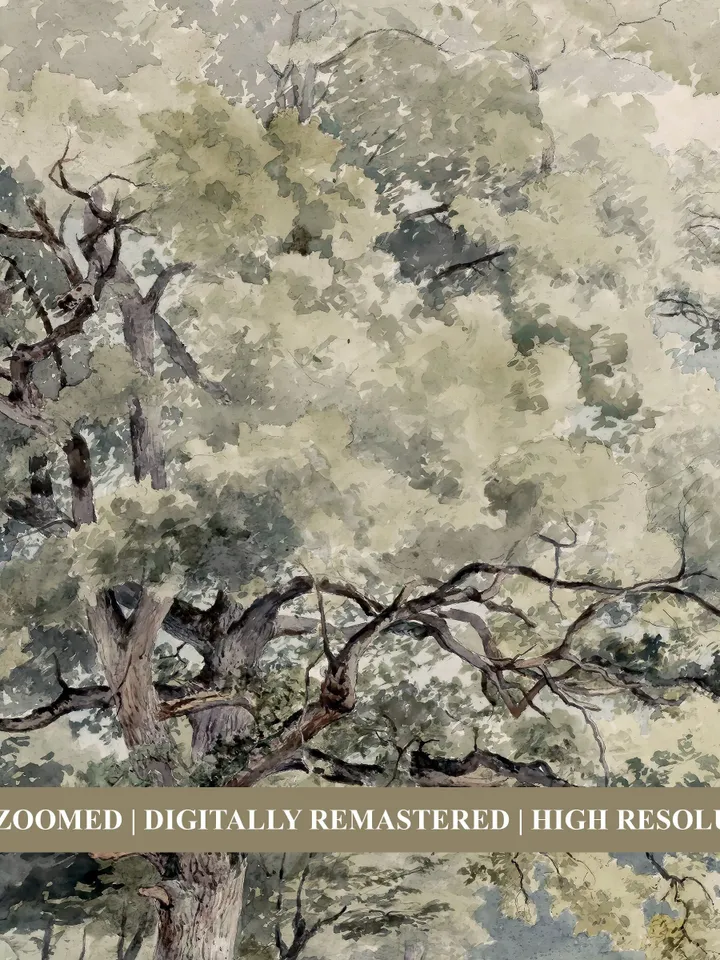 Muted Single Tree Painting, Vintage Wall Art, Printable Landscape Watercolor, Downloadable Rustic Decor | 05