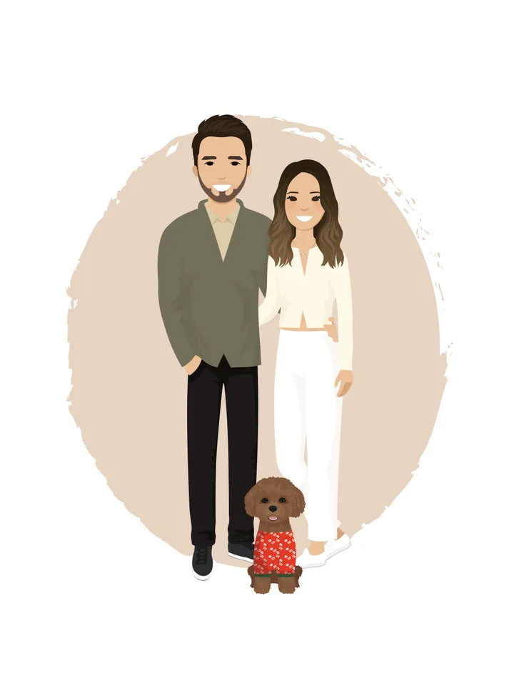 Custom Couple Portrait with pet, Christmas illustration, First paper housewarming gift