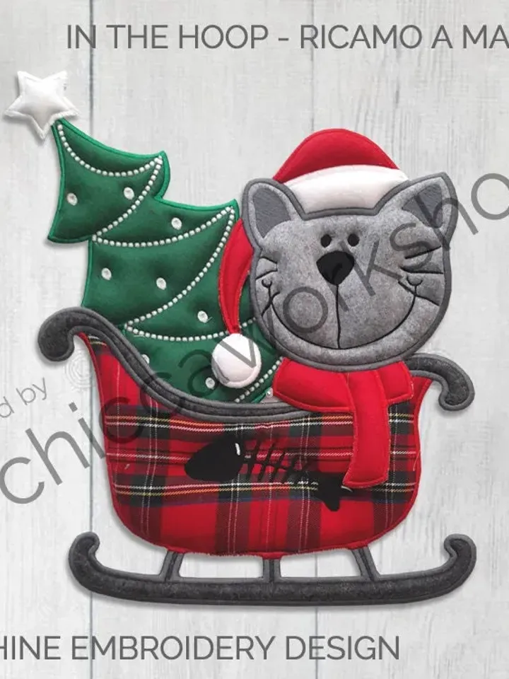 ITH Gatto sulla slitta - Ricamo a macchina con tutorial