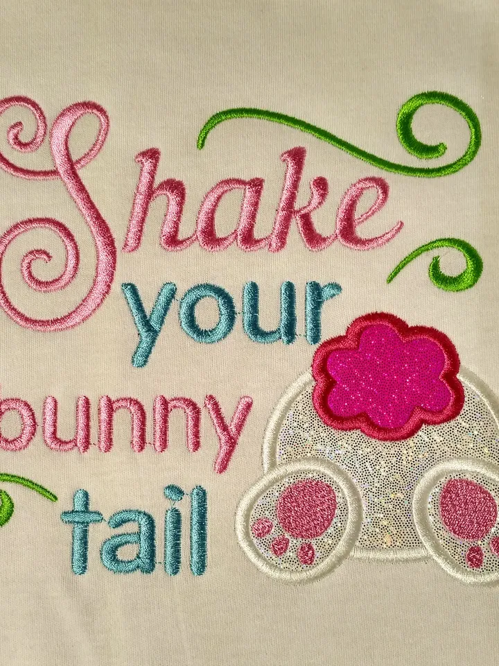Cute Easter Bunny Rabbit Shake Your Bunny Tail Design applique for Machine Embroidery