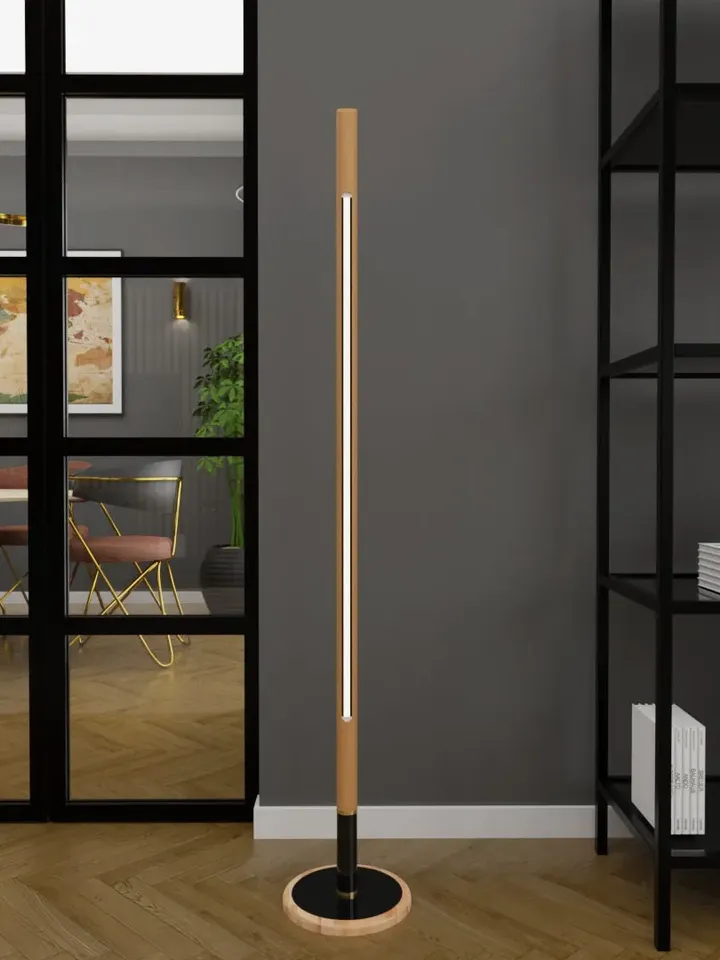 Wooden floor lamp, modern LED floor lamp, cylinder floor lamp