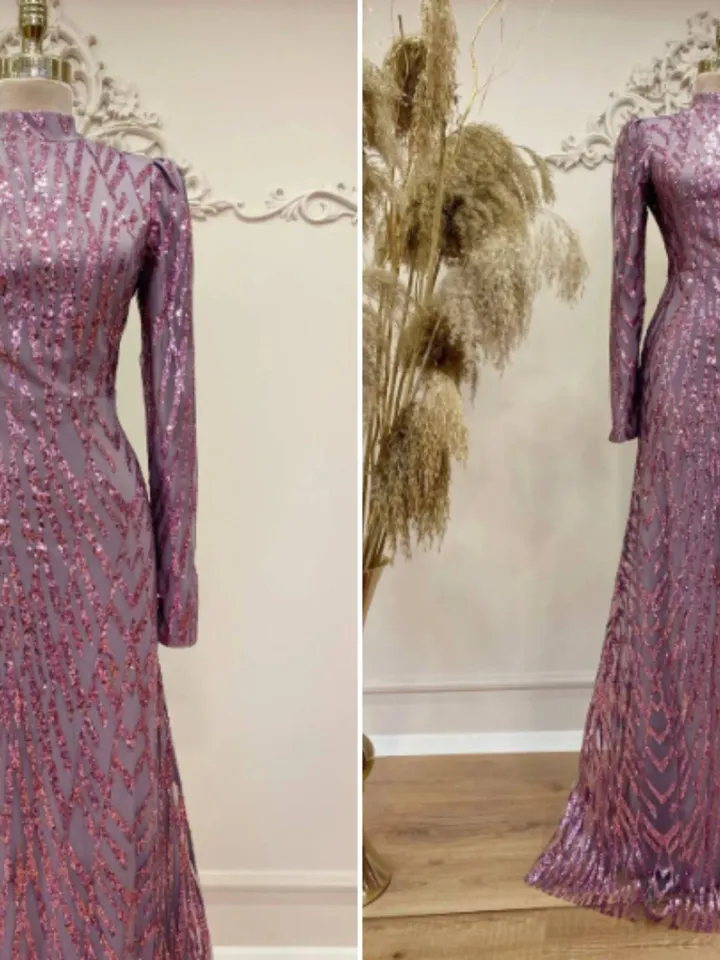 AHUNARE HIJAB - Serenay Rose Bright Embroidered Wedding Dress, Muslim Evening Gown, Nikah, Islamic Wedding, Engagement, Bridesmaid,