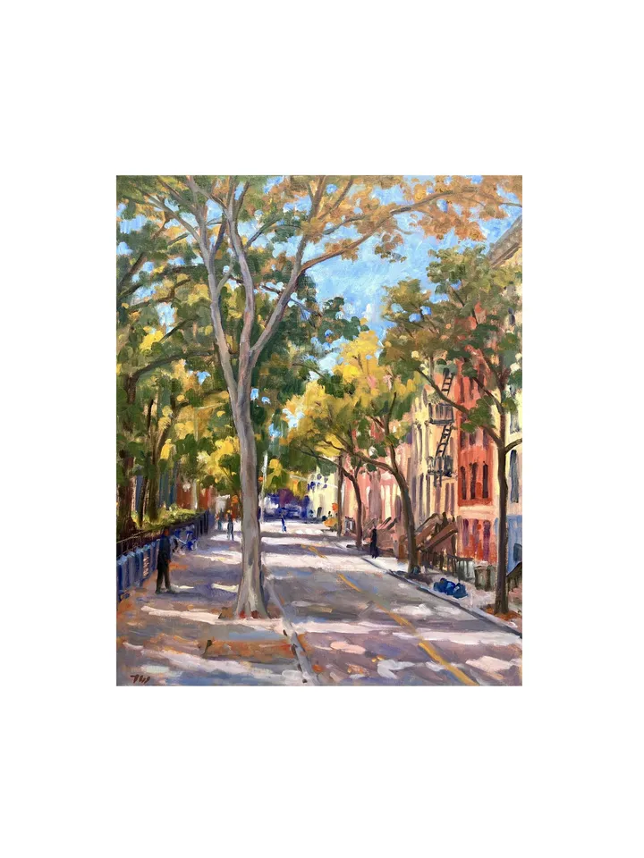 East Village Cityscape Painting - Autumn on 10th Street/Tompkins Square/NYC - 16x20 Oil on Linen, New York Impressionism, Signed Original