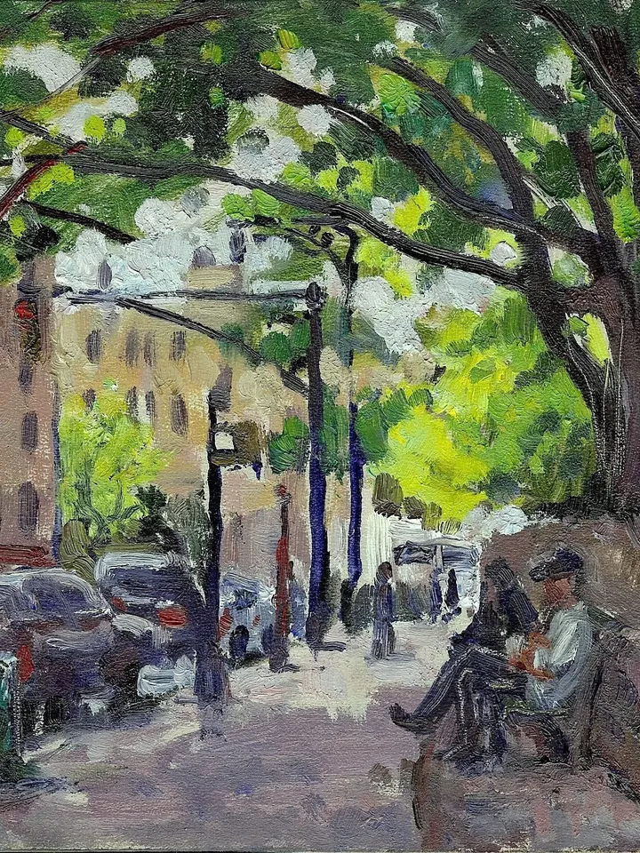 Small New York Cityscape Painting -Down Broadway/Inwood NYC- 6x7 Oil on Panel, Impressionist Plein Air Landscape, Signed Original Fine Art