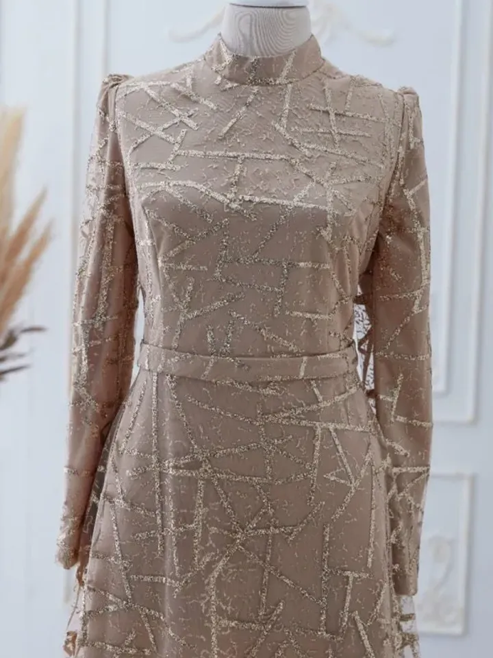 Parıltı brick gold embroideredAhunare Wedding Dress, Muslim Evening Gown, Nikah, Islamic Wedding, Engagement, Bridesmaid, Maxi Dress