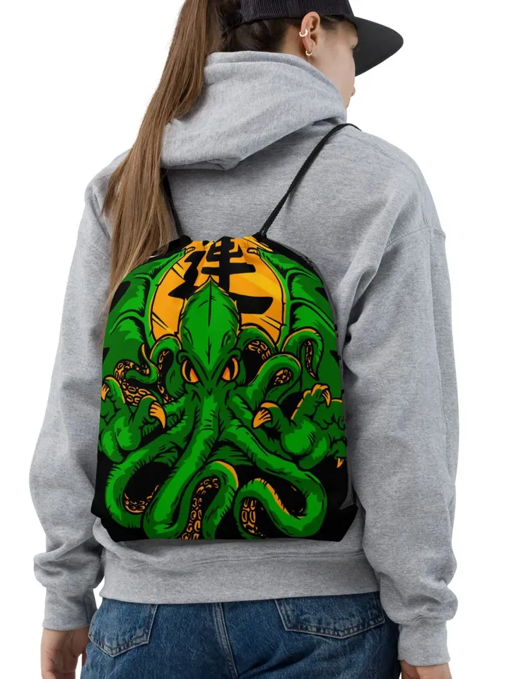 Cthulhu Waits Sleeping Drawstring Bag | Over the Shoulder Bag, Polyester Fabric Draw String Bag, Cthulhu Mythos, Call of Cthulhu, Lovecraft