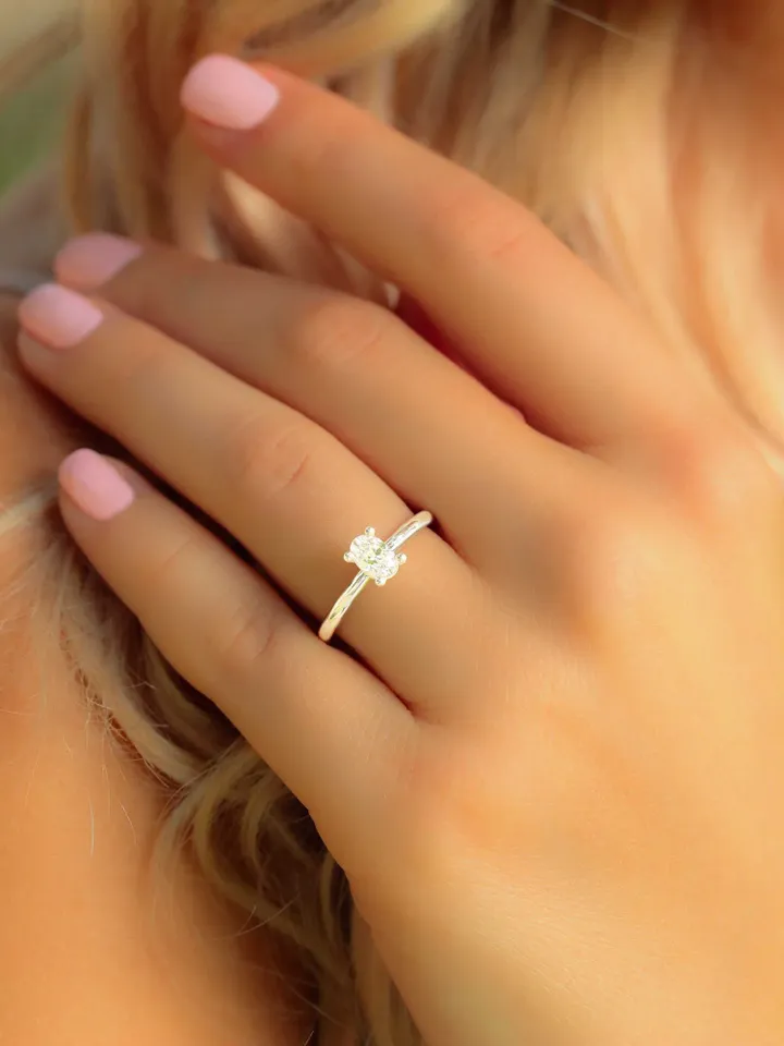 OVAL ENGAGEMENT RING | Halo Oval Cut Moissanite Ring | Solitaire Gold 0.5Ct Diamond Wedding Ring | Women Wedding Gift | Engagement Ring Band