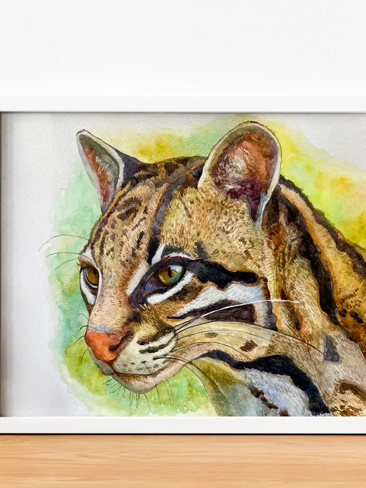 Ocelot watercolor painting,wild cat painting,ocelot painting,animal,leopard art