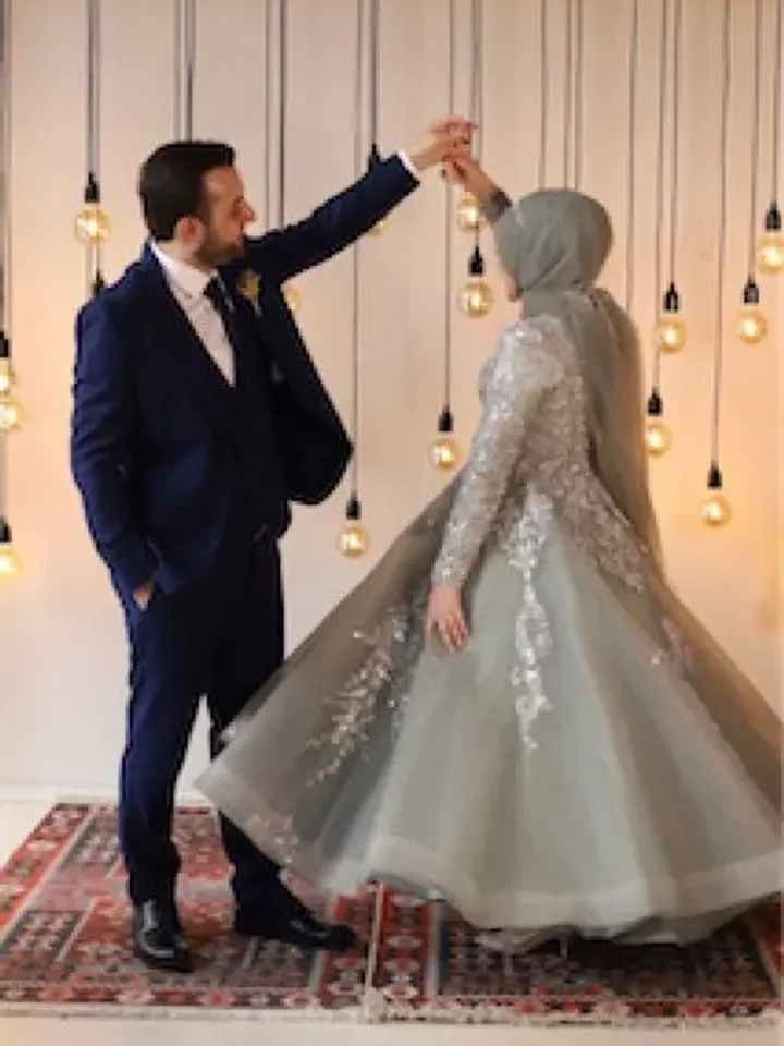 AHUNARE HIJAB - Linda Mint Embroidered Wedding Dress, Muslim Evening Gown, Nikah, Islamic Wedding, Engagement, Bridesmaid,