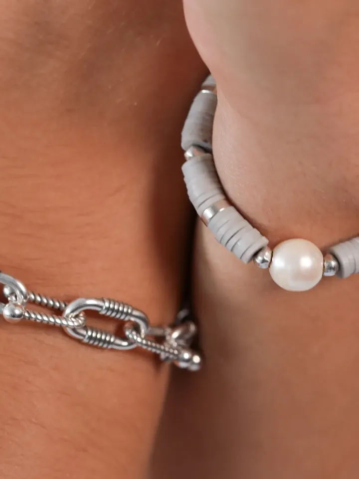 Edgy U Link Chain Bracelet Men Women, Rock Style Gold Silver Ball End Horseshoe Chain w/ Toggle Clasp, Stacking Bracelet Horse Shoe Links
