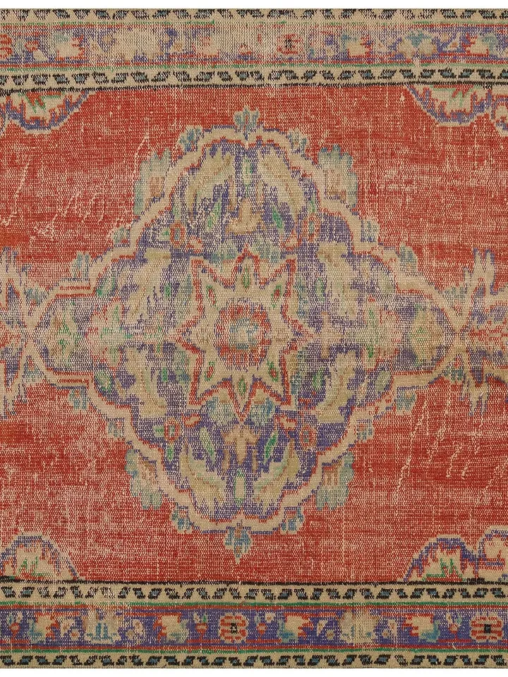 Add Warmth and Elegance to Your Living Room with this Hand-Woven Orange Turkish Rug - 100% Natural and Unique