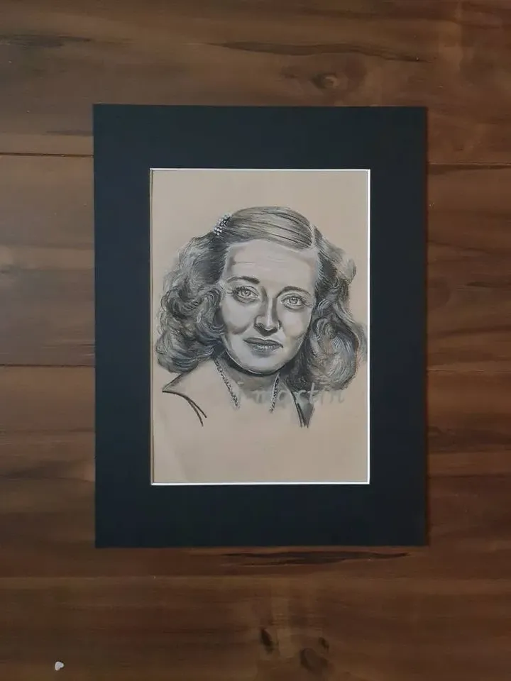 Bette Davis Portrait, Charcoal portrait, unmounted, unframed