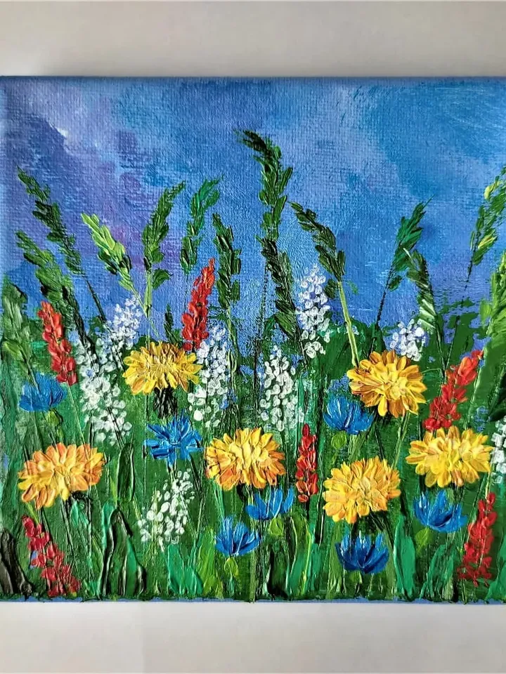 Wildflowers acrylic painting dandelion wall art impasto