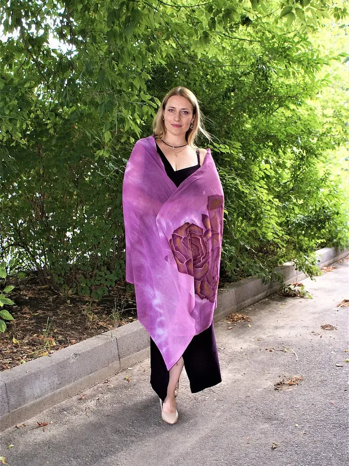 Pure cotton scarf for ladies Long purple floral scarf Cotton shawls and wraps