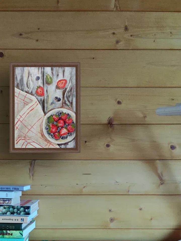 Strawberry still life painting on canvas