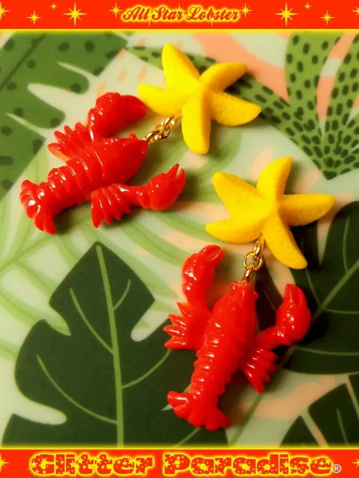 All Star Lobster - Earrings - Lobster - Mermaid Earrings - Beach Mermaid Jewelry - Lobster Jewelry - Vintage Red Lobster - Glitter Paradise®