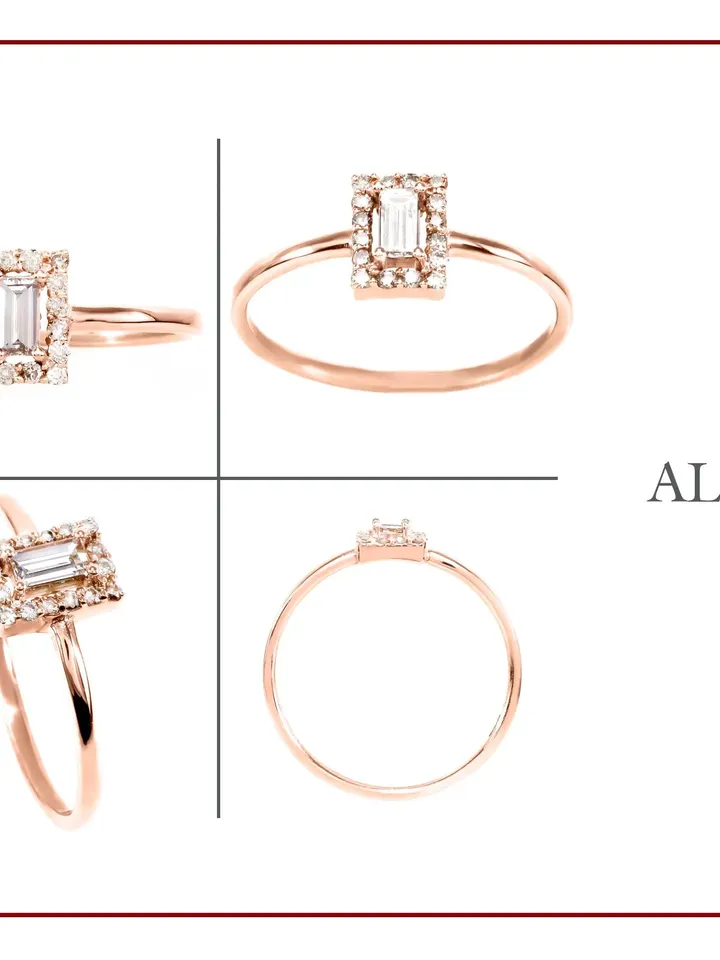 14K Gold Diamond 0,25Ct GVS Baguette Solitaire Engagement Ring, Minimalistic, Stylish, Trendy, Gift for Her, Anniversary, Valentines,Dainty