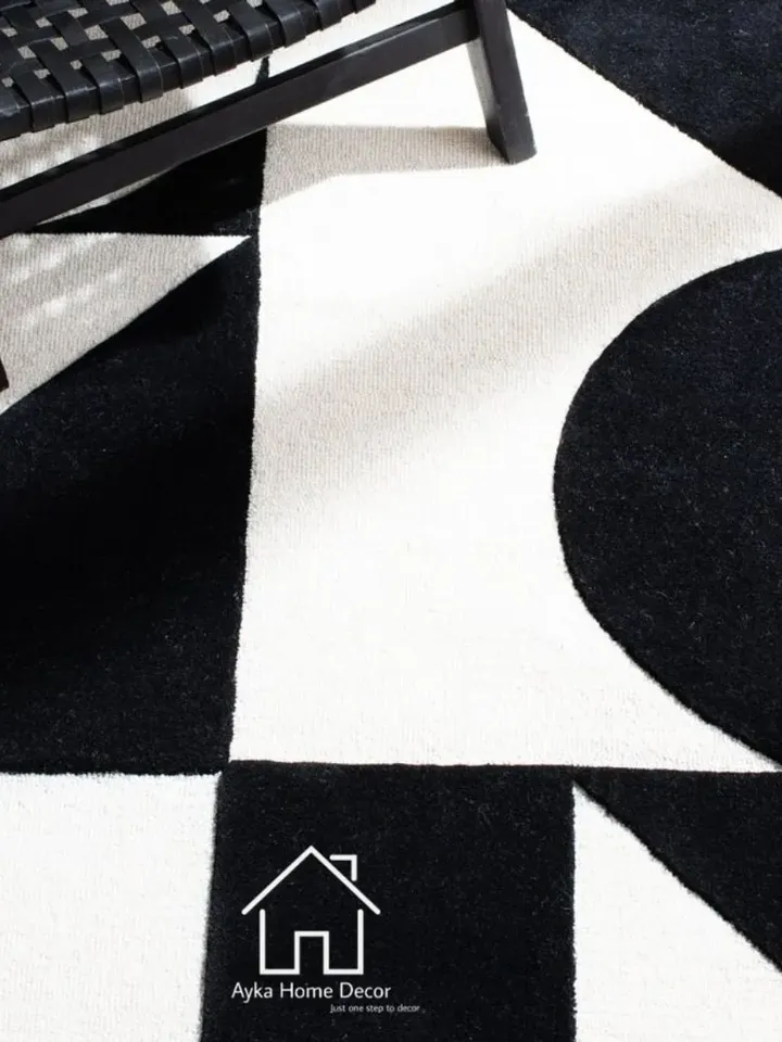 AYKA Black & White Hand Tufted Rug 100% Woolen Area Rug For Hall Kitchen Living Room Bed Room Dining Room Kids Room Carpet Christmas Gift