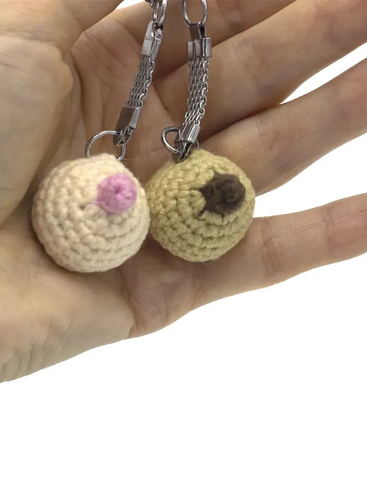 Boobs keychain, small breast model, funny Valentines day gift original keychain, plush breast, mature adults