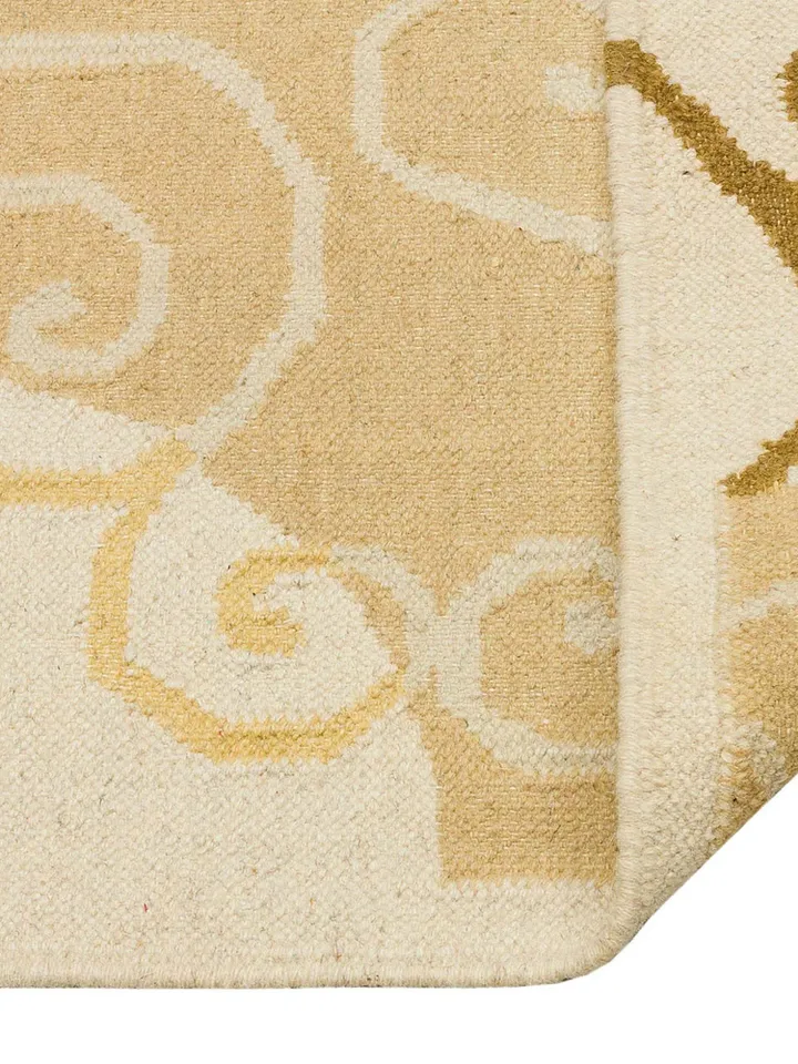 4.19x6.13 ft KilimArtisan Beige Embossed Turkish Kilim: Uniquely Patterned Beige Beauty