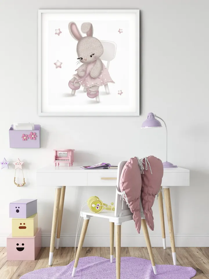 Ballet bunny print, Watercolor rabbit, dancing hare png, baby shower invitation, Clipart, baby animal, baby bunny illustration