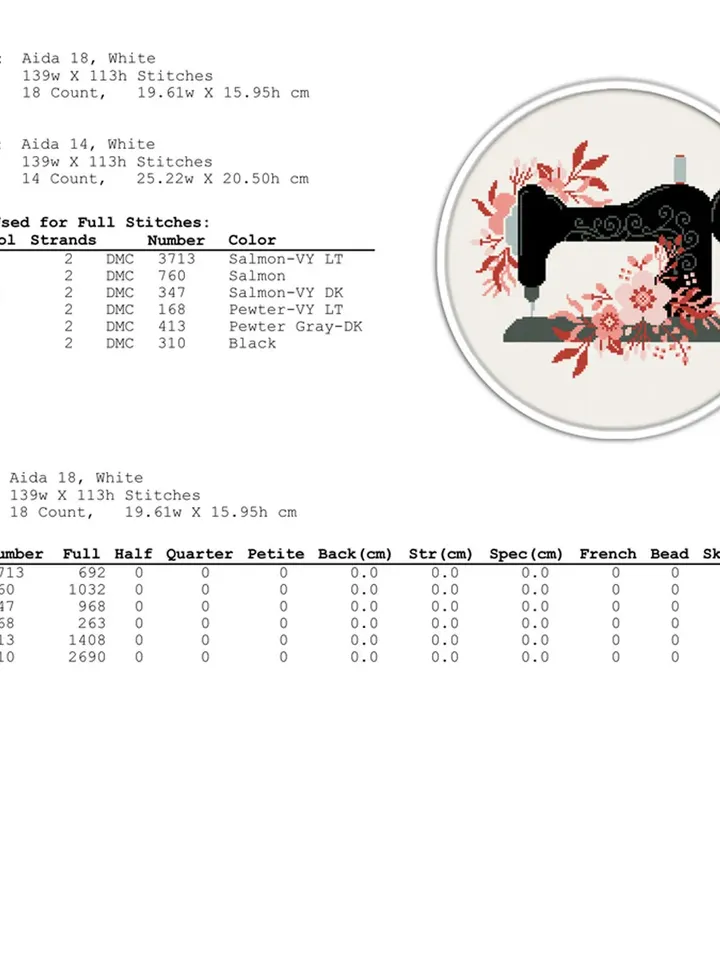 Sewing machine cross stitch pattern. Floral Cross Stitch pattern.