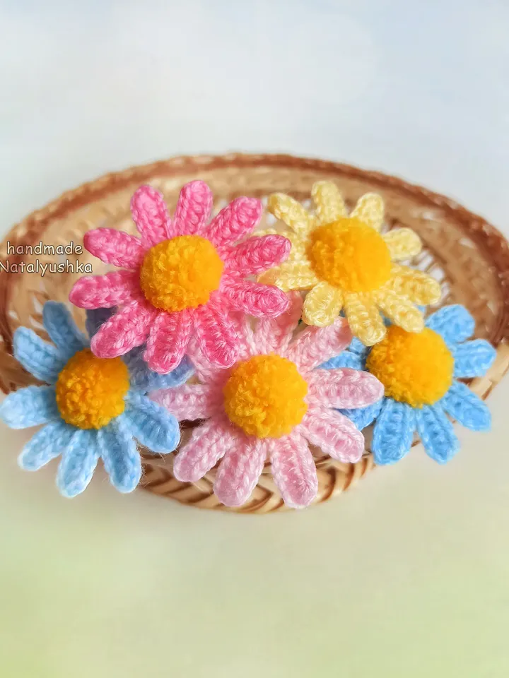 Bouquet of 5 flowers, Chamomile, Summer bouquet Daisy, Wildflowers, Crochet Interior flowers, Fake flower, White flowers