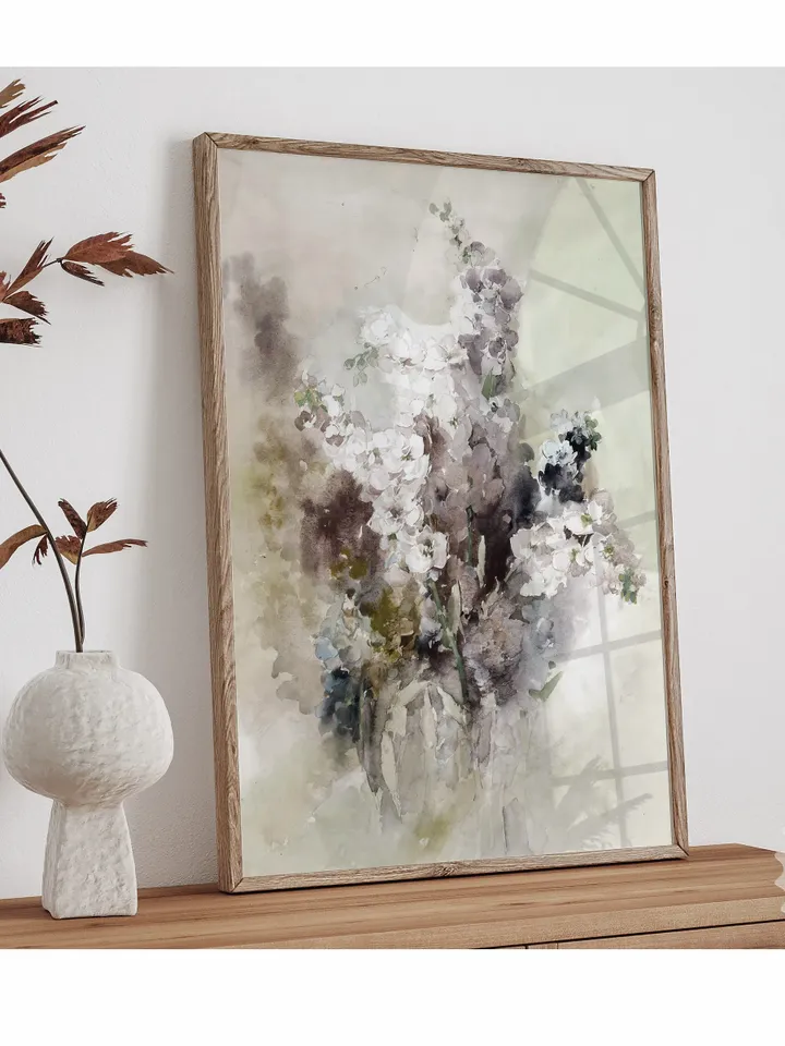 Wildflowers Watercolor Painting, Vintage Printable Pink Floral Wall Art, Digital Downloadable Decor | 273