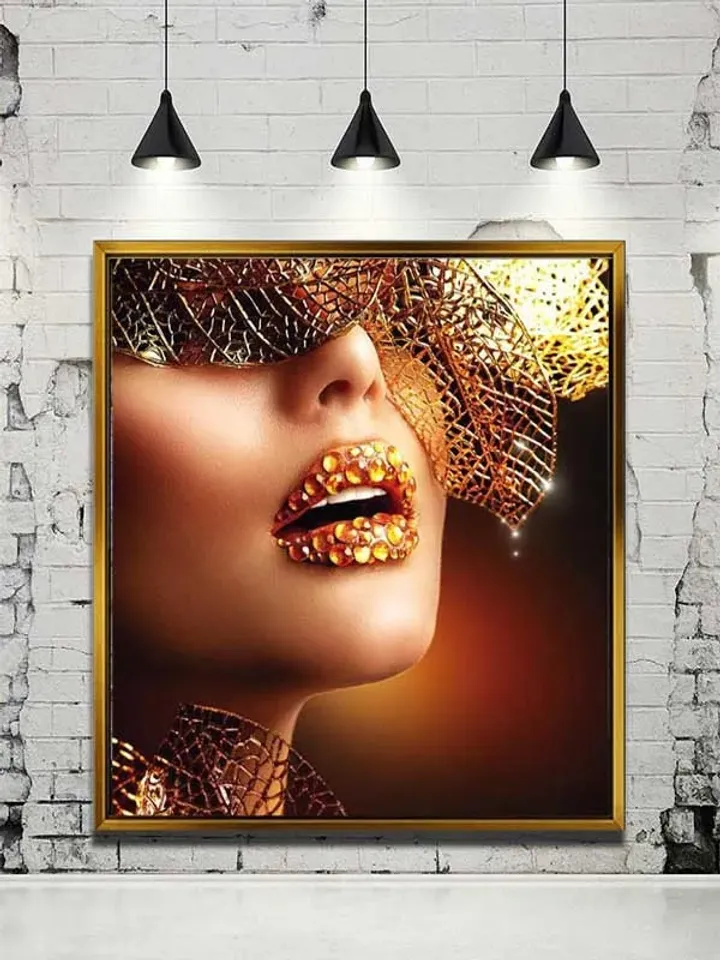 Gold woman Print on Canvas , Floating Frame Option, Modern Wall Art, Extra Large Canvas Wall Art