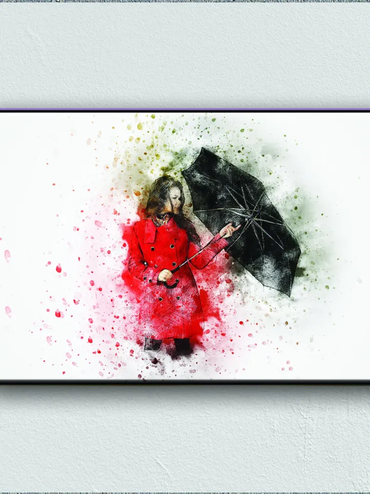 The woman with umbrella Print on Canvas , Floating Frame Option, Modern Wall Art, Extra Large Canvas Wall Art