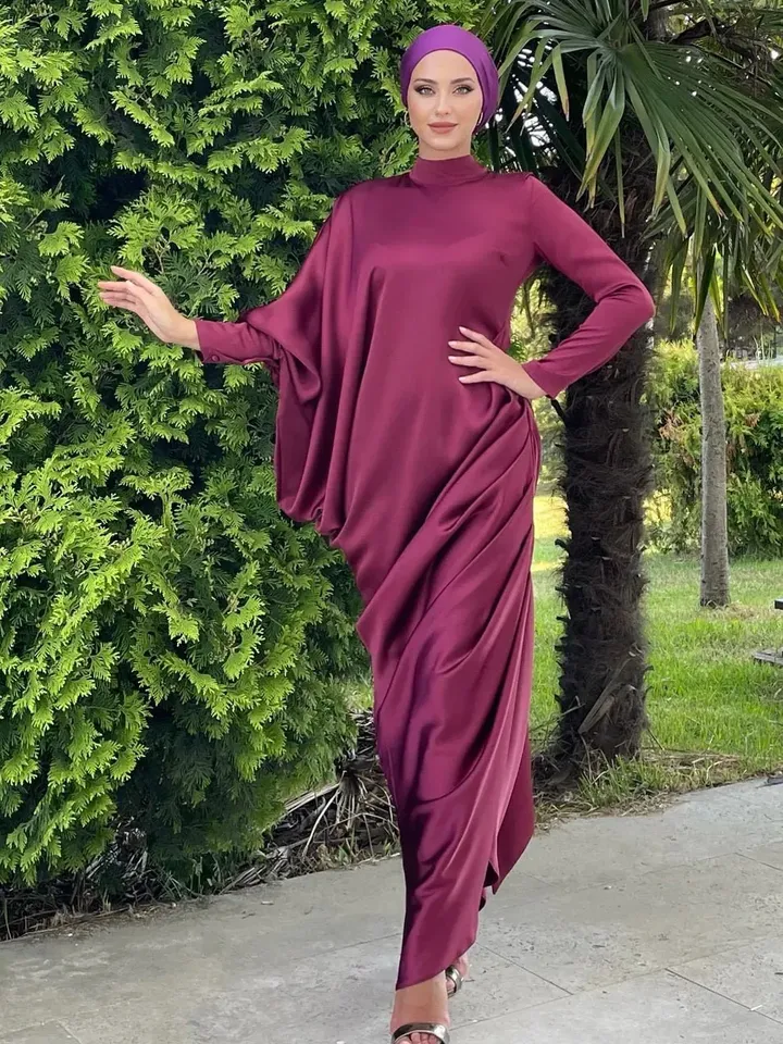 AHUNARE HIJAB - Almira Cherry Satin Bridesmaid Dress, Muslim Evening Dress,Islamic, Engagement, Bridesmaid,, Prom Dresses, Long Dress,