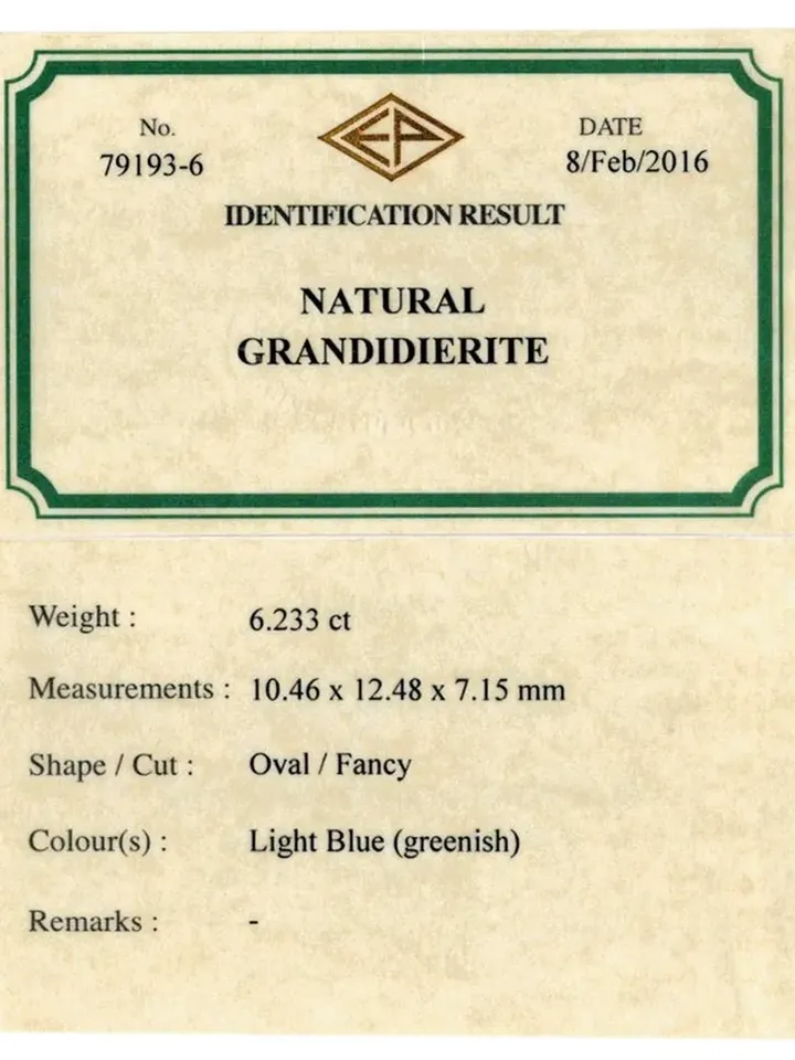 6.23 CT "Emil "Certificate Very Rare100% Natural Blue Greenish Grandidierite