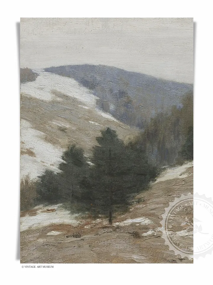 Winter Mountain Landscape Diptych Art, Vintage Painting Set, Printable Farmhouse Wall Decor | 338 S2