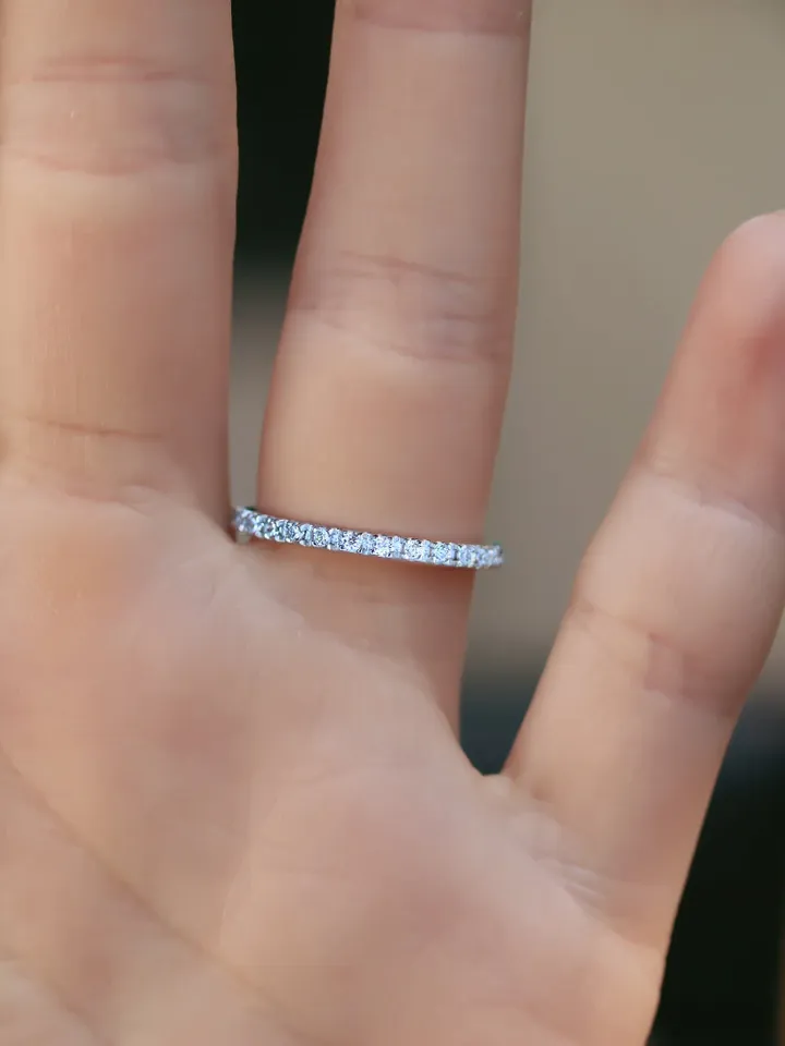 WOMEN ETERNITY RING | Micro Pave Simulated Diamonds Wedding Ring Band | Eternity 14k White Gold Stacking Ring | Natural Diamond Ring