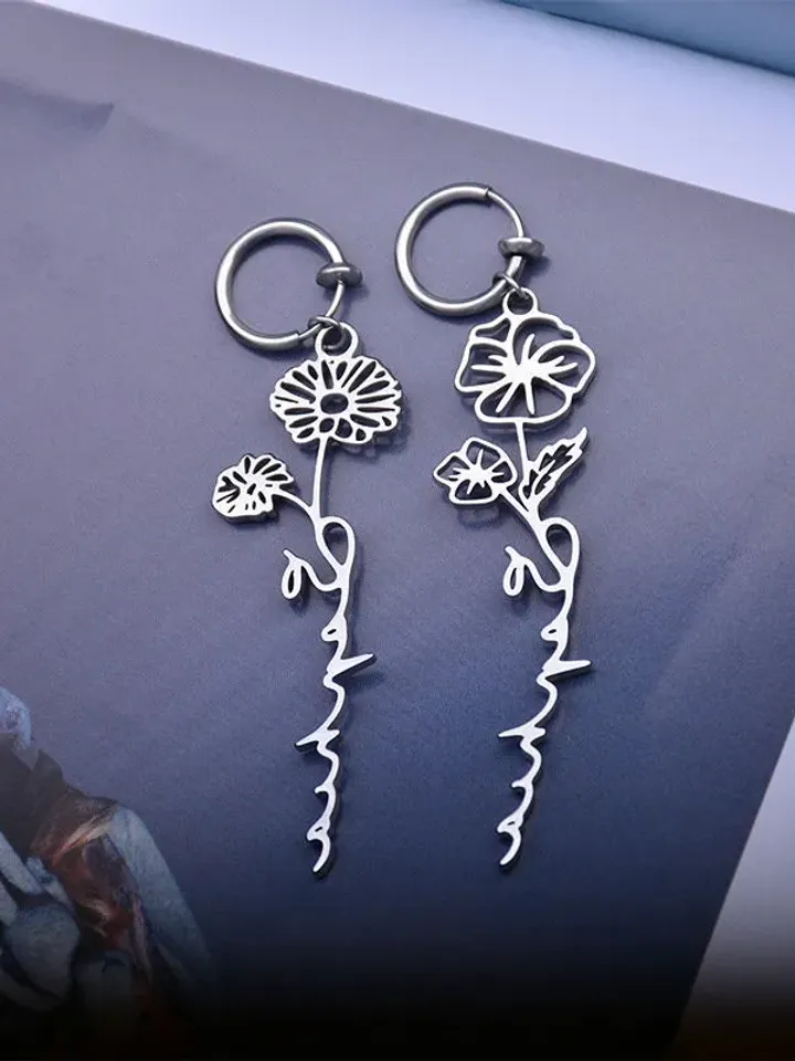 PERIMADE Birth Flower Name Earrings • Custom Monogram Drop Earrings • Sentimental Best Friend Jewelry • Trendy Bridesmaid Gift
