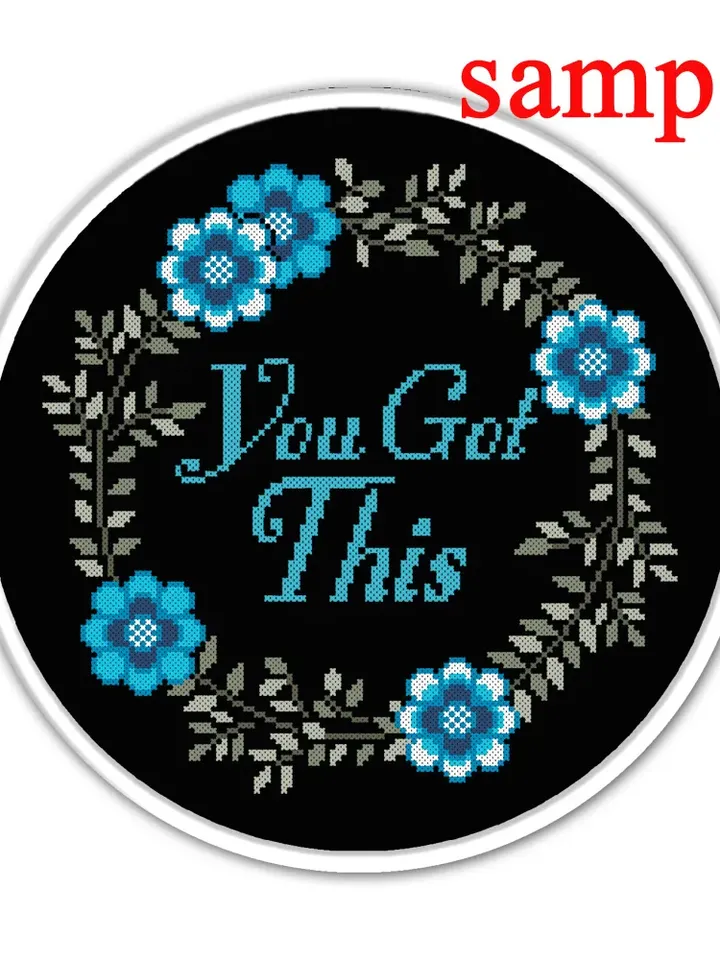 Floral Wreath cross stitch pattern. Flower frame cross stitch. Modern cross stitch.