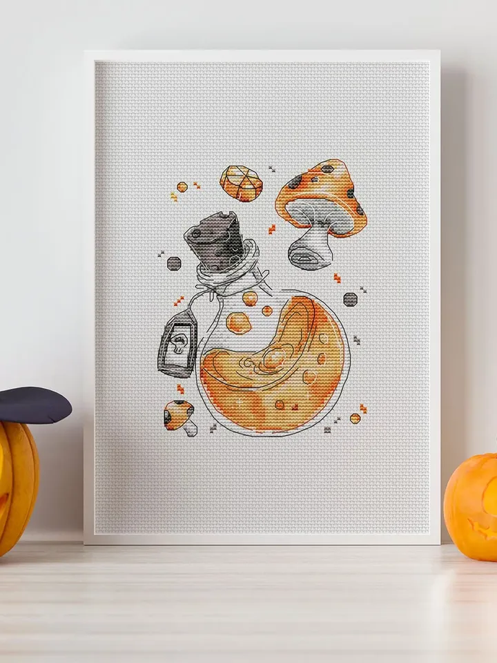 Halloween Cross Stitch Pattern PDF, Witch potions сross stitch chart instant download for beginners, Easy embroidery pattern