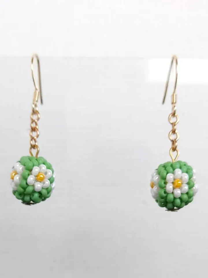 Green Ball Earrings Daisy earrings Little Daizy Tiny Earrings drop dangle earring balls on chain