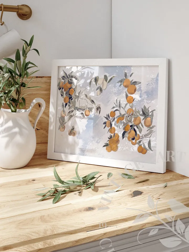 Lemon Tree Watercolor Vintage Wall Art Print, Large Lemon Painting, Printable Digital Downloadable Wall Decor | 197