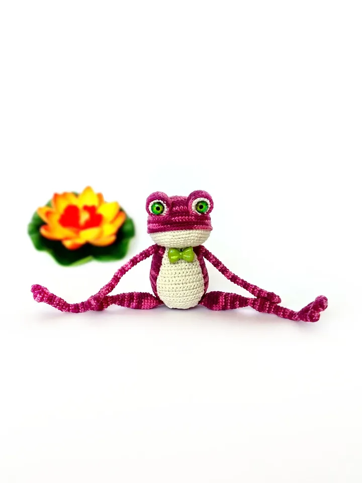 Funny frog plush crochet TO ORDER Burgundy frog amigurumi Stuffed plush toy Handmade frog doll