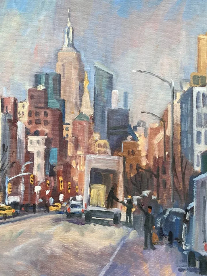 Original New York Cityscape Painting - Winter Light/The Bowery/NYC- 16x20 Oil on Linen, Urban Impressionist Landscape, Signed Original