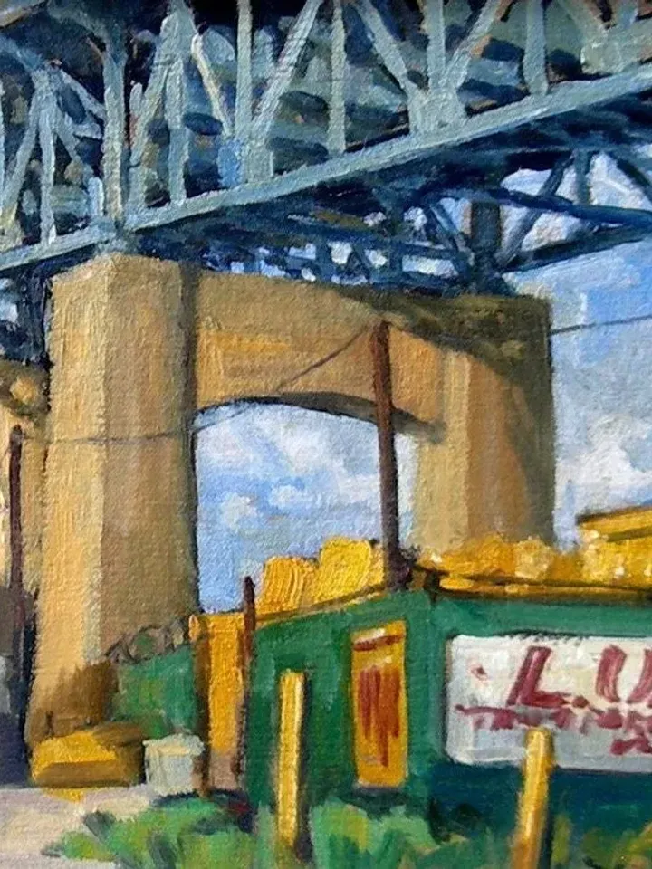 Original New York Cityscape Painting -Old Kosciuszko Bridge/Brooklyn/NYC- 10x20 Oil on Canvas, Urban Industrial Landscape Painting