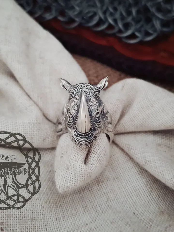 Rhinoceros Ring, Sterling Silver Rhinoceros Ring, Rhinoceros Head Ring, Animal Jewelry, Animal Ring, Biker Ring