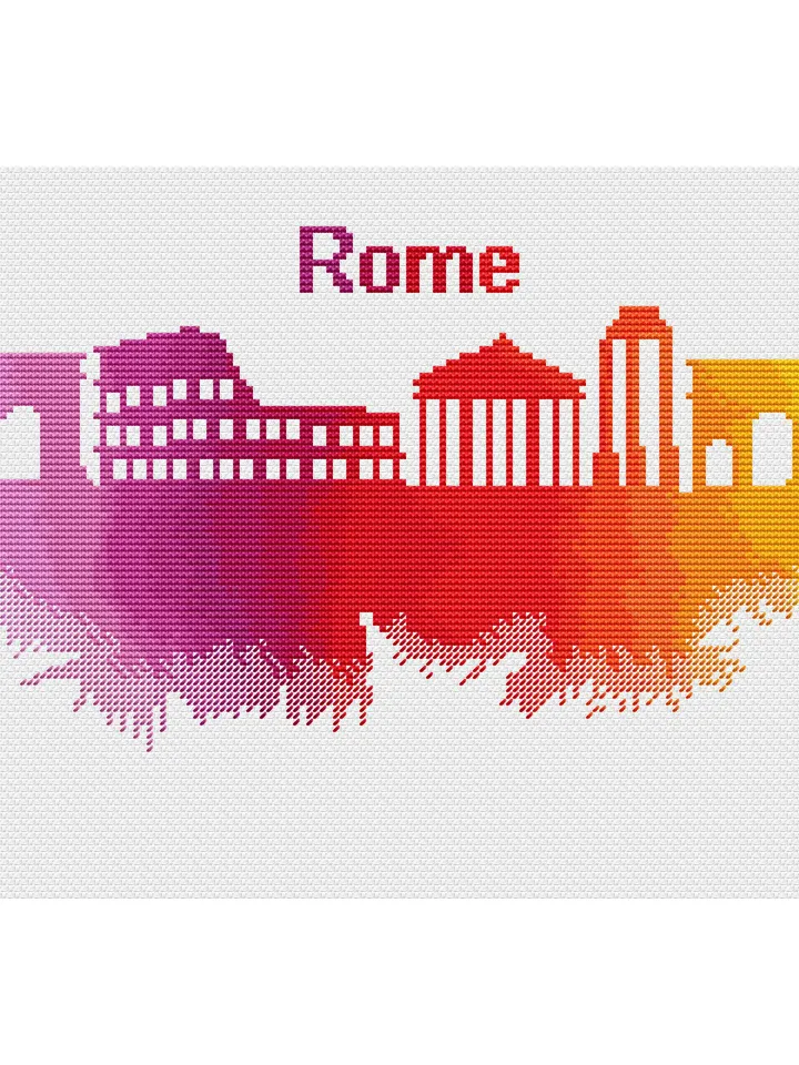 Rome cross stitch pattern modern, Italy cross stitch pattern PDF, Watercolor city cross stitch design