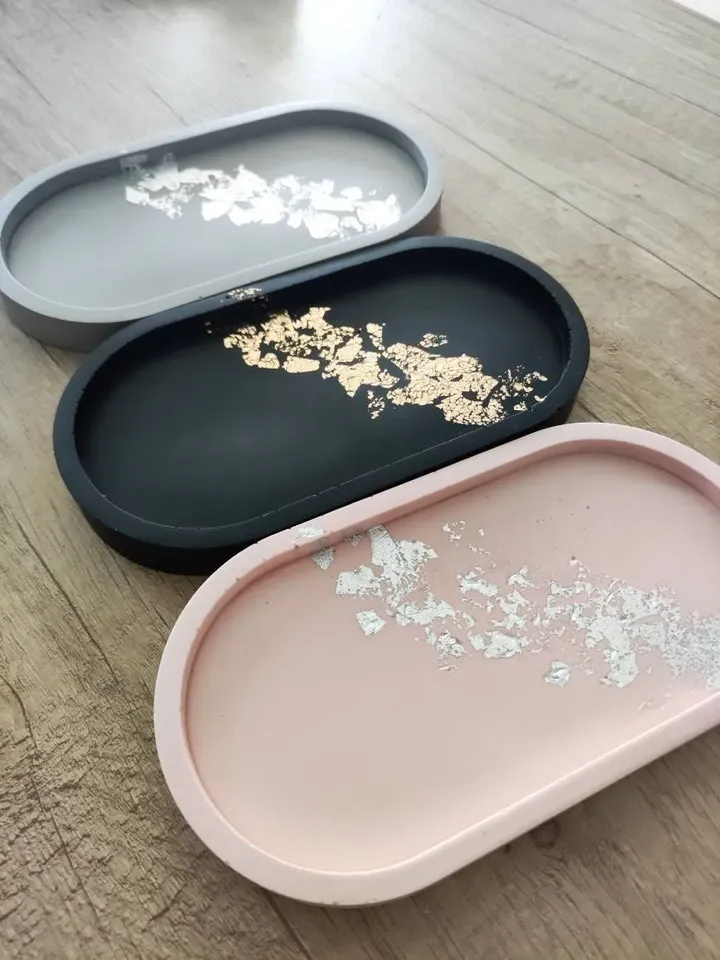Decorative tray | Jesmonite Tray | Jewerly dish | Candle Holder Tray | Silver flakes tray