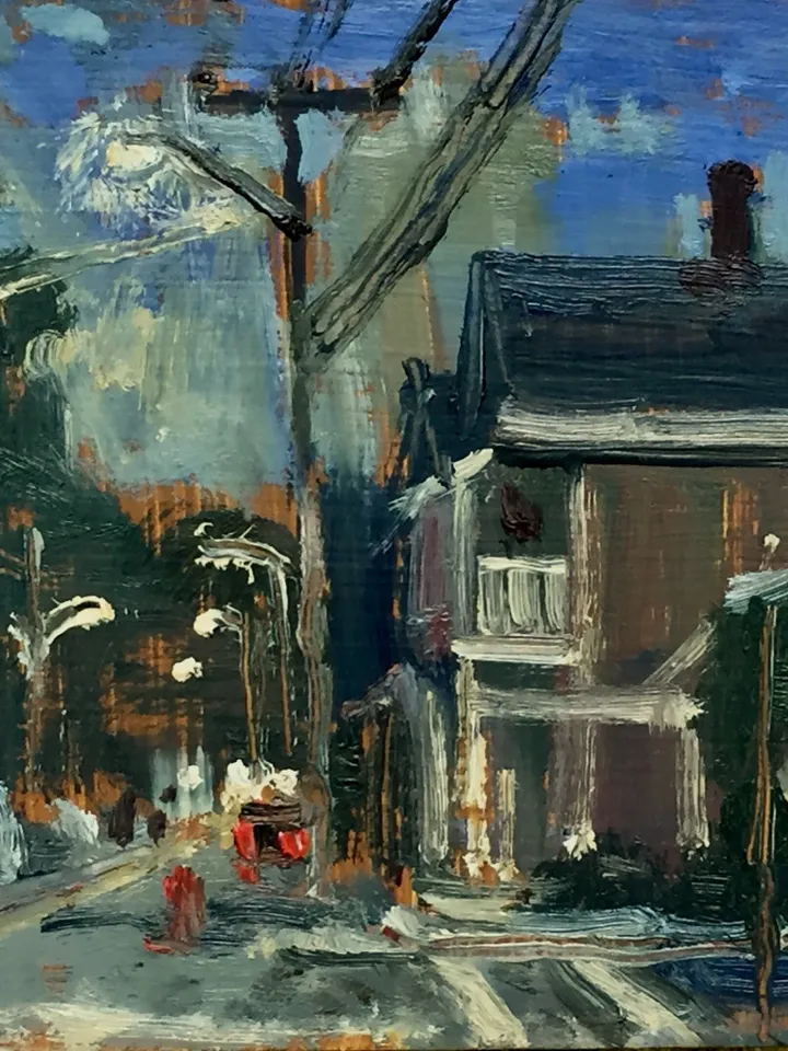 Small Night Scene Landscape Painting -American Nocturne- 4x4 Oil on Panel, Plein Air Impressionist Signed Original Berkshires Fine Art