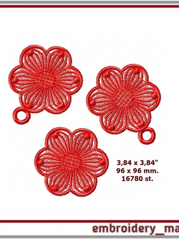 FSL in the hoop Embroidery designs Flowers Earrings, brooch, ring