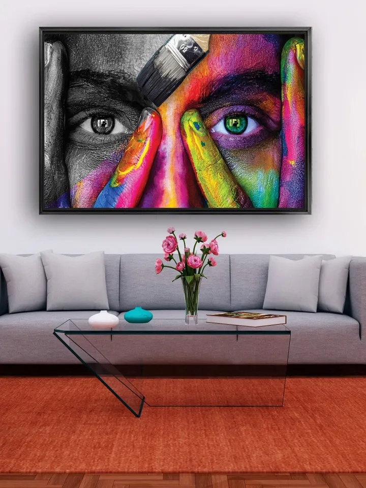 Painted woman Print on Canvas , Floating Frame Option, Modern Wall Art, Extra Large Canvas Wall Art