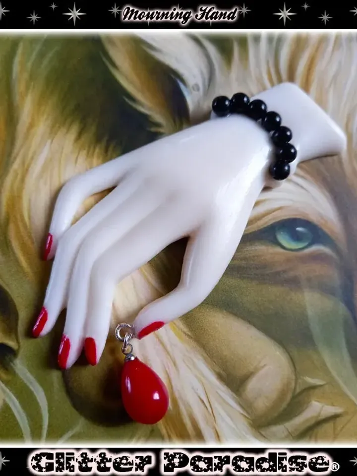Mourning Hand Blood Drop - Brooch - Victorian Mourning Jewelry Inspired - 19th Century - Victorian Sentimental Jewelry - Glitter Paradise®